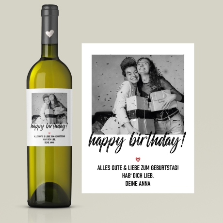 Personalisiertes - Weinetikett Geburtstags-Flaschenetikett Happy Birthday mit Foto & Namen - Schwarz