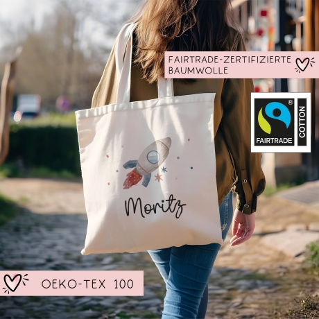 Kinder-Beutel mit Namen personalisiert Personalisierter Turnbeutel | Rakete Weltraum .Rucksack für als Sportbeutel für Schule, Kindergarten