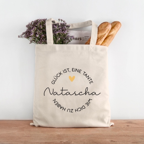 Personalisierte Einkaufstasche Glück ist eine Tante wie dich zu haben | Jutebeutel - Stofftasche - Wunschname - Stoffbeutel - Jutetasche
