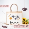 Halloween Tasche mit Namen | Süßes oder Saures | Wunschnamen | Candy Bag aus Jute | Tragetasche für Kinder für Süßigkeiten | Kürbis Spinne