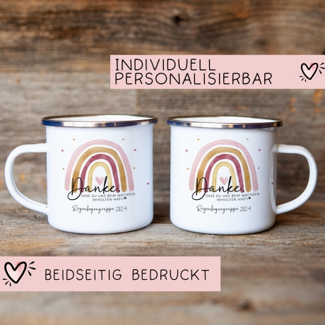 Danke das du uns beim Wachsen geholfen hast Emaille Tasse - Regenbogen Abschiedsgeschenk für Erzieherin Geschenk Abschiedsgeschenk Lehrerin