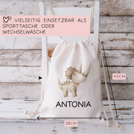 Personalisierter Turnbeutel Dinosaurier Dino Styracosaurus mit Wunschnamen |Rucksack Schule, Kindergarten, KITA, Wäschebeutel,Sportbeutel
