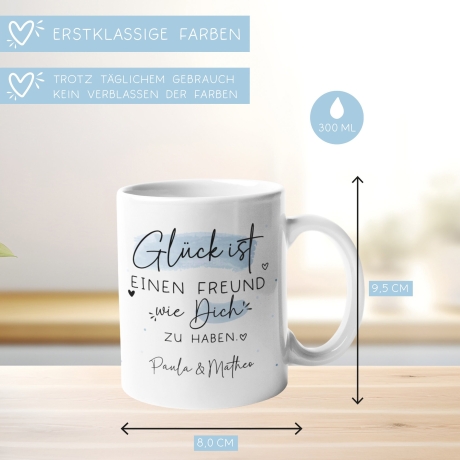 Personalisierte Tasse: Glück ist einen Freund wie dich zu haben. Perfektes Geschenk zum Geburtstag, zu Ostern oder Weihnachten.