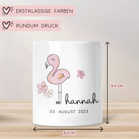 Personalisierte Spardose Flamingo Tier Design -mit Namen personalisiert -Geschenk für Jungen & Mädchen zum Geburtstag -Für Kinder zum sparen