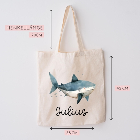 Stofftasche Beutel mit Namen Hai - Personalisierte Kinder Beutel Kindertasche - Wechselwäsche, Schmutzwäsche Tragetasche - Wechselkleidung