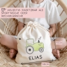 Traktor Grün Baumwolltasche Stofftasche Name - Kinder Beutel Jutetasche Kindertasche & Wunschname - Wechselwäsche - Tragetasche - Jutebeutel