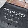 Grillschürze Grillmeister personalisiert für Männer mit Kunstleder Applikation zum 60. Geburtstag -Baumwollschürze, Küchenschürze, Geschenk