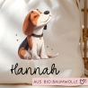 Personalisierte Stofftasche Beagle Hund Name - Kinder Beutel Kindertasche mit Wunschname - Wechselwäsche, Schmutzwäsche - Wechselkleidung