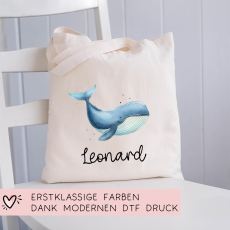 Turnbeutel Wäschebeutel Wal Blauwal - Personalisiert - Wunschnamen - Schule - mit Name - Rucksack - Wechselkleidung - Weihnachten