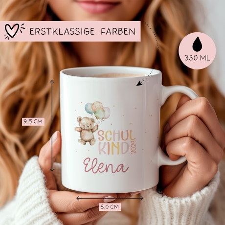 Schulkind 2024 Tasse, personalisiertes Einschulungsgeschenk, personalisierte Tasse für Jungen und Mädchen