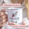 Schulanfang Schulkind 2024 Emaille Tasse | Personalisierte mit Wunschnamen | Kindertasse zur Einschulung | Astronaut mit Rakete