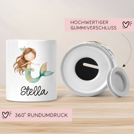 Spardose Meerjungfrau Personalisiert mit Name oder Wunschnamen für Mädchen aus Keramik. Geschenk Taufe, Geburtstag od. Weihnachten - 05