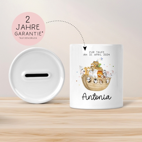 Arche Noah Spardose mit Name Taufgeschenk Spardose Kind Geldgeschenk Taufe Geschenke Babygeschenke Baby personalisiert Geburt Geschenke