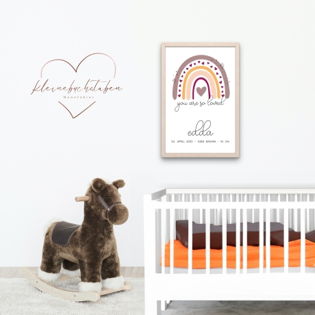 Personalisiertes Poster Geburtsposter in DIN A4 mit Regenbogen, Wunschname, Kinderzimmer Poster Name, Geschenk Baby, Geschenk zur Geburt