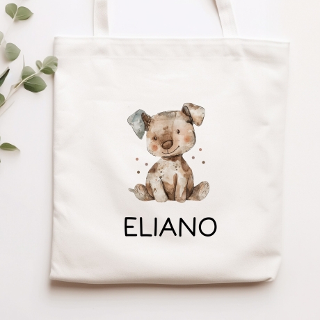 Kinder-Beutel mit Namen personalisiert - Hund - Stofftasche als Sporttasche, Wechselwäsche, Tragetasche - Kita, Kiga, Schule & Kindergarten