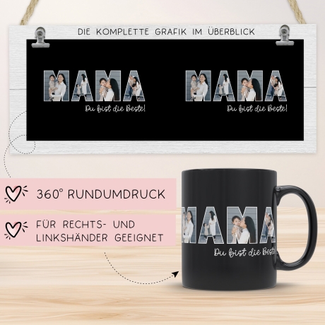 Personalisierte Foto Tasse Mama personalisiert zum Muttertag Weihnachten - Fototasse mit eigenen Bildern selbst gestalten - Geschenk - 325ml