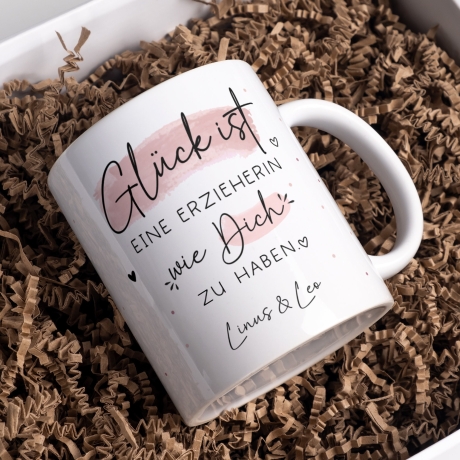Personalisierte Tasse – Glück ist eine ERZIEHERIN wie dich zu haben -Geschenk zum Geburtstag, Ostern, Weihnachten mit Wunschnamen,Betreuerin