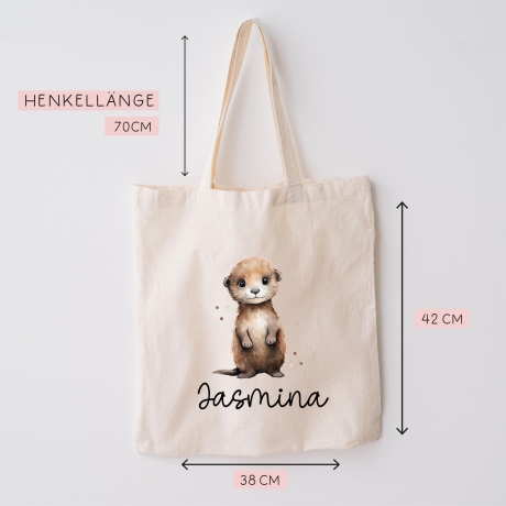 Personalisierte Stofftasche Otter Name - Kinder Beutel Kindertasche mit Wunschname - Wechselwäsche - Wechselkleidung - Tragetasche -Seeotter
