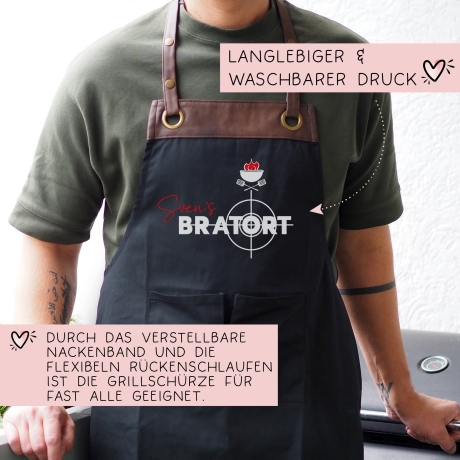 Grillschürze personalisiert Bratort für Männer mit Name & Kunstleder zum Geburtstag - Weihnachten Baumwollschürze, Küchenschürze, Schürze