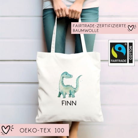 Stoffbeutel Dinosaurier Dino Stofftasche Brontosaurus Tasche personalisiert Kinder-Beutel als Sporttasche, Wechselwäsche, Kita & Schule