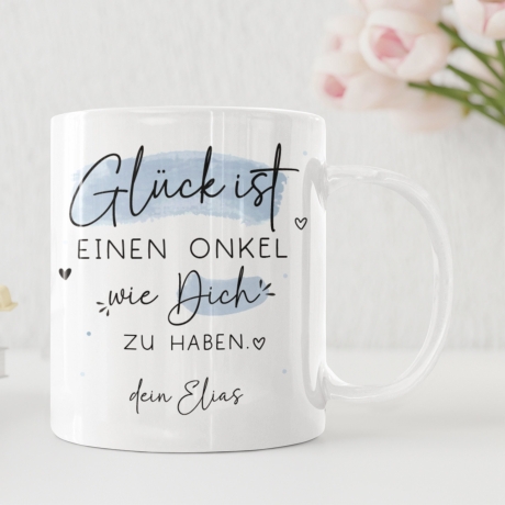 Personalisierte Tasse mit dem Spruch Glück ist,einen Onkel wie dich zu haben. Perfektes Geschenk für Geburtstage, Ostern oder Weihnachten.