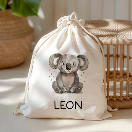 Personalisierter Turnbeutel mit einem Koala | mit Wunschnamen | Tierkinder | Rucksack für Schule, Kindergarten, KITA und KIGA Wäschebeutel