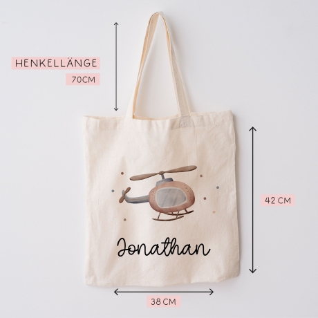 Hubschrauber Stofftasche Tasche Kinder-Beutel mit Namen Wunschname als Sporttasche, Wechselwäsche, Tragetasche - Kita, Schule & Kindergarten
