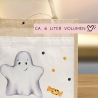 Halloween Stoff Tasche mit Namen | Beutel mit Geist und Bonbons | Candy Bag mit Namen | Tragetasche für Kinder für Süßigkeiten an Halloween