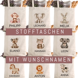 Einschulung Stofftasche mit Wunschnamen personalisiert Kinder-Beutel als Sporttasche, Wechselwäsche, Stoffbeutel Kita, Schule & Kindergarten