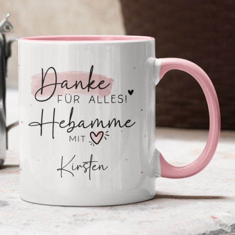 Personalisierte Tasse Hebamme mit Herz - Geschenkidee mit Wunschnamen - Danke für Alles! Geschenk - Hebamme Dankeschön - Schwangerschaft