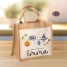 Halloween Tasche mit Namen | Süßes oder Saures | Wunschnamen | Candy Bag aus Jute | Tragetasche für Kinder für Süßigkeiten | Kürbis Spinne