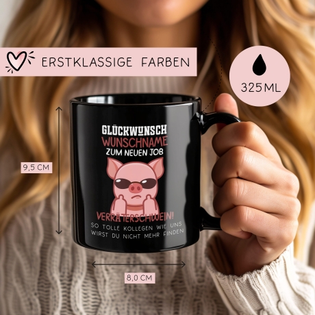 Neuer Job Tasse mit Namen - Abschiedsgeschenk Kollegen - Personalisierte Tasse mit Spruch: Glückwunsch zum neuen Job Kaffeetasse Sparschwein