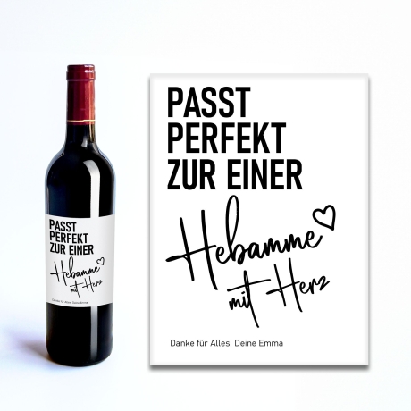Personalisiertes Weinetikett Hebamme mit Herz Flaschenetikett Geschenk - Schwangerschaft - Geburt Geschenk - Name - Dankeschön - Etikett