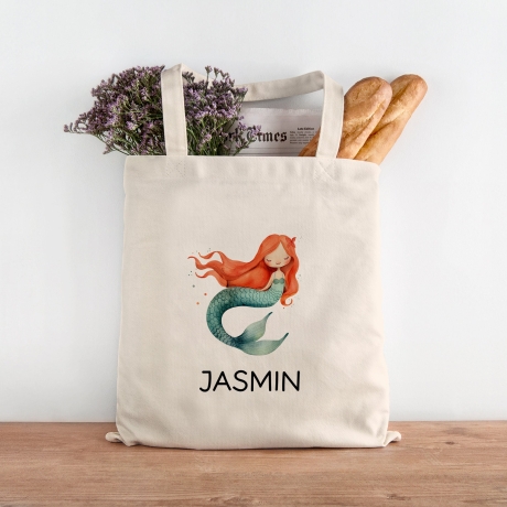 Meerjungfrau Stofftasche Personalisiert mit Wunschnamen Kinder-Beutel für Schule, Kindergarten,  Wäschebeutel, Sportbeutel, Wechselwäsche