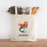 Meerjungfrau Stofftasche Personalisiert mit Wunschnamen Kinder-Beutel für Schule, Kindergarten,  Wäschebeutel, Sportbeutel, Wechselwäsche