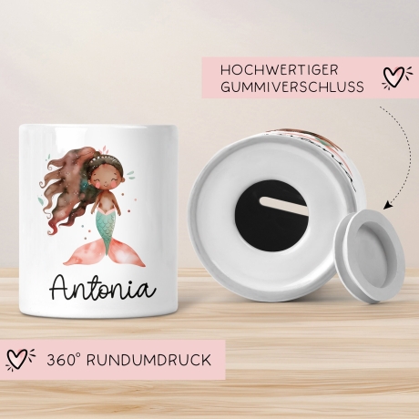 Spardose Meerjungfrau Personalisiert mit Name oder Wunschnamen für Mädchen aus Keramik. Geschenk Taufe, Geburtstag od. Weihnachten - 03