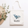 Einschulung Stofftasche mit Namen Wal personalisiert Kinder-Beutel als Sporttasche, Wechselwäsche, Stoffbeutel Kita, Schule & Kindergarten