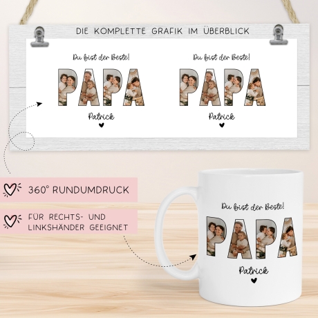 Tasse Papa mit Fotos personalisiert zum Vatertag - Fototasse mit eigenen Bildern selbst gestalten - Bester Papa, Vater, Dad Geschenk - 330ml