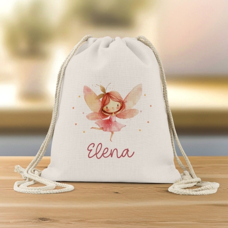 Kinder-Beutel Ballerina Fee mit Namen personalisiert Personalisierter Turnbeutel | Rucksack als Sportbeutel für Schule, Kindergarten, Wäsche