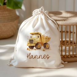 LKW Kipper Turnbeutel Rucksack mit Namen - GymBag als Wäschebeutel, Sportbeutel Kinderbeutel für Schule, Kindergarten, Kita. Personalisiert