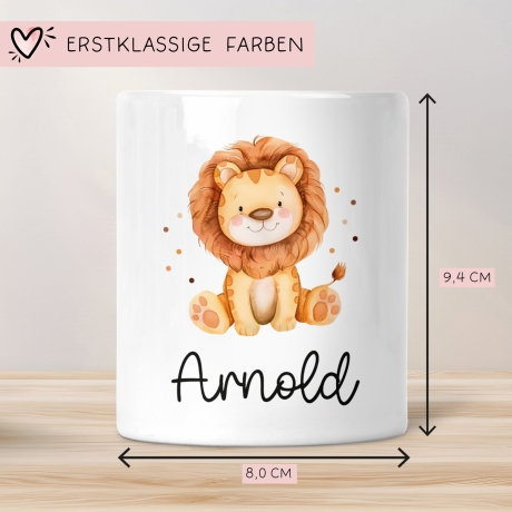 Personalisierte Kinder Spardose Löwe Tier mit Namen optional mit Datum - Gelb - Geschenk für Junge & Mädchen zum Geburtstag Weihnachten