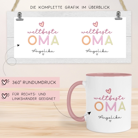 Weltbeste Oma Tasse mit Namen - Geschenk personalisiert - Geschenk zum Geburtstag, Ostern, Weihnachten - Wunschnamen