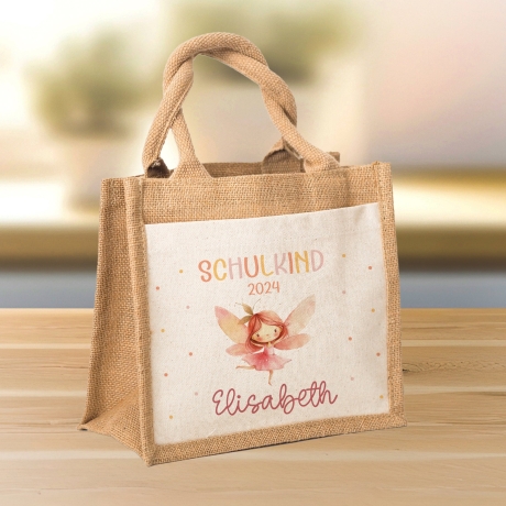 Ballerina Fee Schulkind Tasche 2024, Schultasche, Geschenk Einschulung, Schultüte, personalisierte Jutetasche, Einschulungsgeschenk