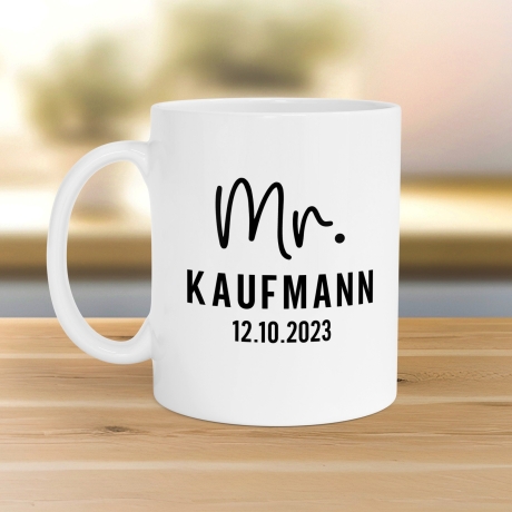 Mr. & Mrs. Tasse Hochzeit personalisiert Becher mit Wunschnamen und Datum – Namenstasse Hochzeitsgeschenk - Braut Bräutigam – Kaffeetasse