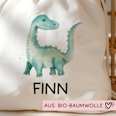 Personalisierter Turnbeutel Dino Dinosaurier Brontosaurus mit Wunschnamen | Rucksack Schule, Kindergarten, KITA, Wäschebeutel, Sportbeutel