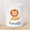 Personalisierte Kinder Spardose Tiere mit Namen optional mit Datum Geschenk für Junge & Mädchen zum Geburtstag Weihnachten, Löwe, Pferd