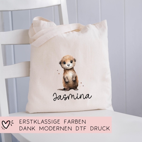 Personalisierte Stofftasche Otter Name - Kinder Beutel Kindertasche mit Wunschname - Wechselwäsche - Wechselkleidung - Tragetasche -Seeotter