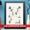 ABC Poster, Tieralphabet - DIN A4 oder A3 | Afrikanisches Safari Alphabet Tiere | Lernposter fürs Kinderzimmer mit süßen Tier-Motiven.
