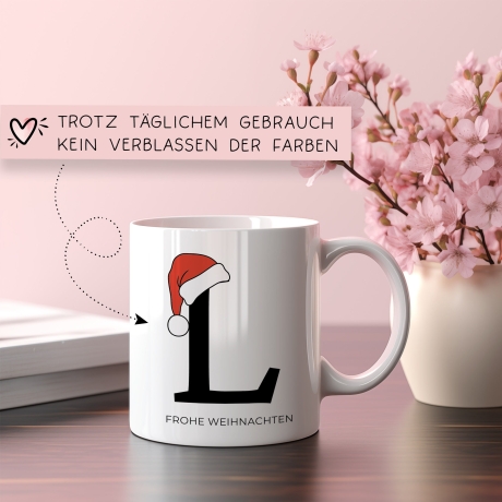Personalisierte Keramik Tasse Weihnachten Nikolaus - Monogramm - Anfangsbuchstabe - Frohe Weihnachten - Merry Christmas - Glühwein - Becher