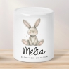 Personalisierte Kinder Spardose Hase Tier mit Namen optional mit Datum - Braun - Geschenk für Junge & Mädchen zum Geburtstag Weihnachten
